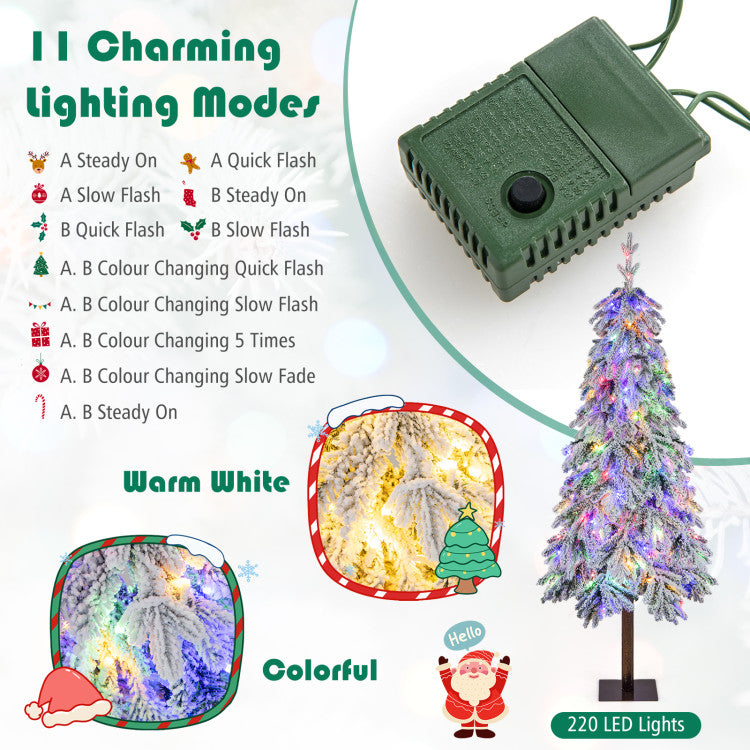 Dazzling Dual-Color Illumination: Elevate your festivities with our tree adorned with 220 LED lights in warm white and vibrant colors. With 11 dynamic lighting modes, including color-changing flashes and steady, glows, create a mesmerizing holiday display at home, in the office, or in any festive setting.