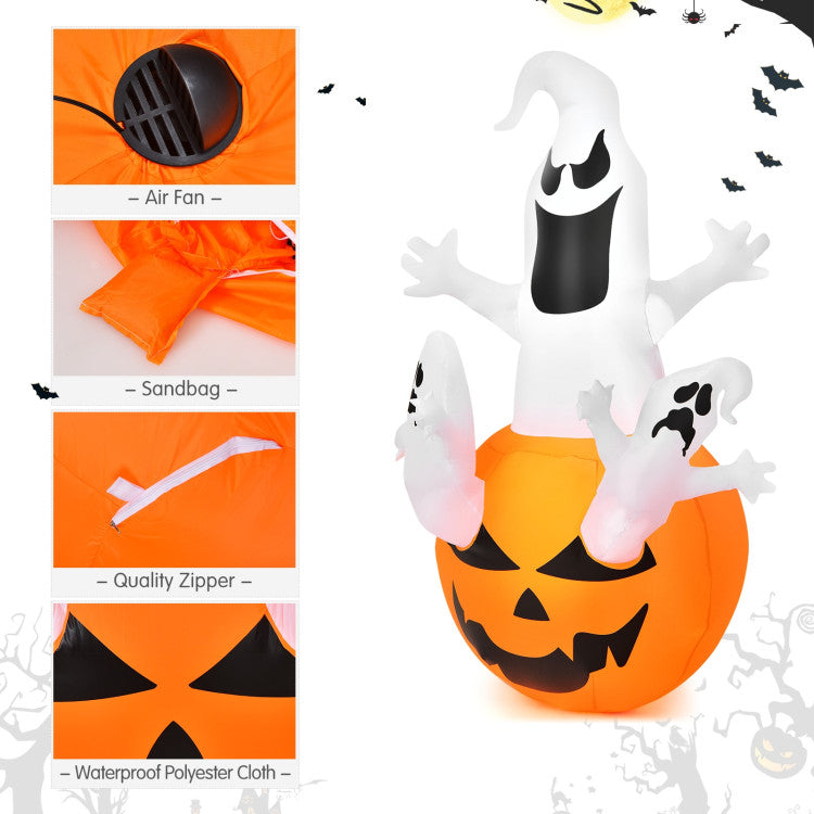 HIGH QUALITY AND ECO-FRIENDLY MATERIAL: Made of strictly selected polyester fabric, this inflatable pumpkin Halloween decoration excels in high safety, fade resistance and long-lasting durability. Through exquisite sewing technology, it is especially suitable for outdoor use.