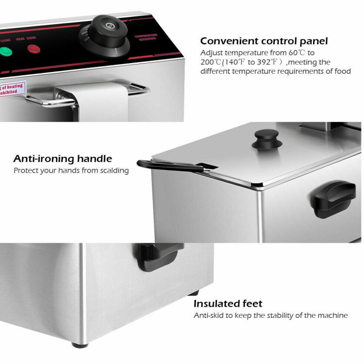 Safety and Easy Maintenance: Featuring an electrical safety isolation switch and an intuitive ABS control dial, our fryer is designed with your safety in mind. You can precisely control the temperature between 60°C to 200°C for perfect frying. Cleaning is a breeze, too, as the control head and tank can be easily separated for quick and convenient cleanup.