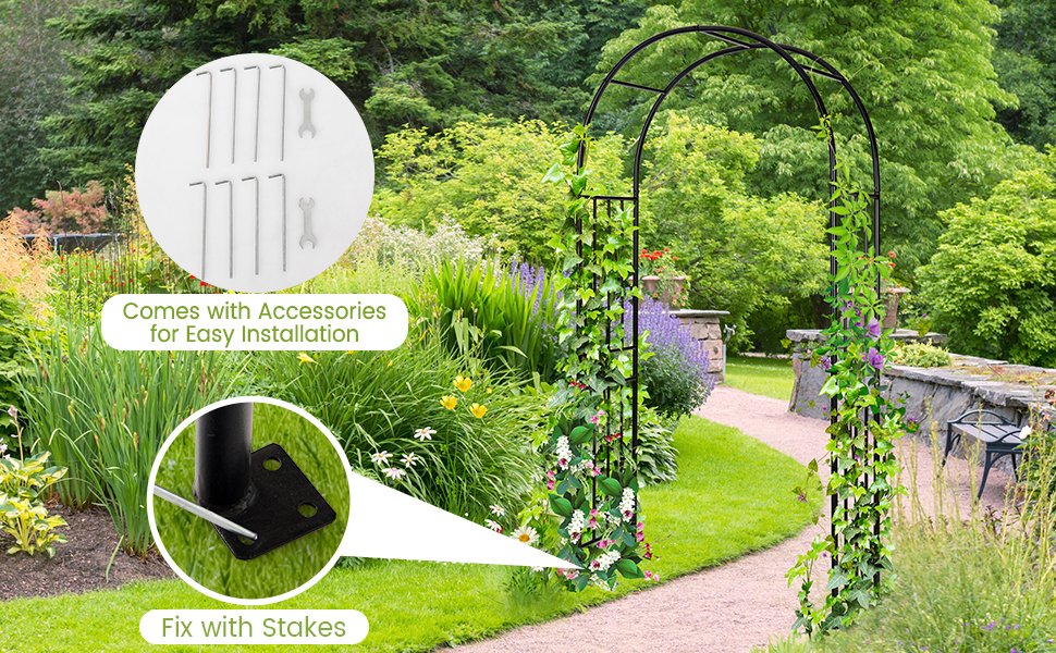 Sturdy and Durable Materials: Crafted from a heavy-duty steel tube and treated with a durable spray-baking finish, our garden arch boasts exceptional strength and resilience. Say goodbye to deformation worries – this arch is built to withstand the test of time, ensuring a beautiful garden for years to come.