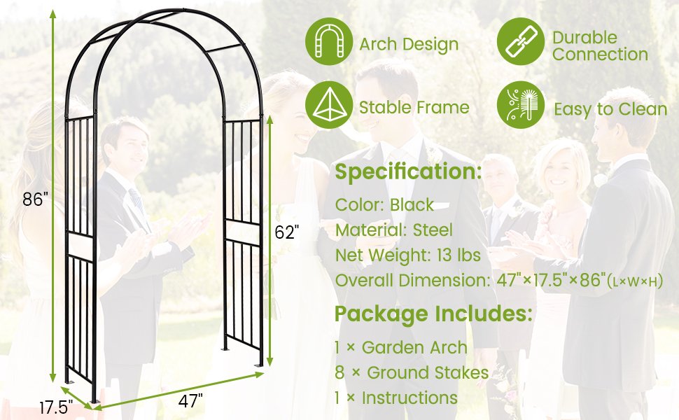 Easy Assembly and Cleaning: Enjoy hassle-free installation with our detailed instructions and included hardware. Assembling this lightweight arbor is a breeze, and the fine coating not only extends its service life but also simplifies the cleaning process, keeping your garden looking pristine.