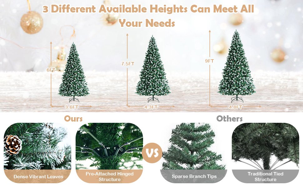 Premium Quality PVC Material: Crafted from high-grade PVC material, this hinged Christmas tree is built to last, and it prioritizes safety. It's odor-free and non-flammable, ensuring a worry-free festive season. The robust PVC branches maintain their shape with ease.