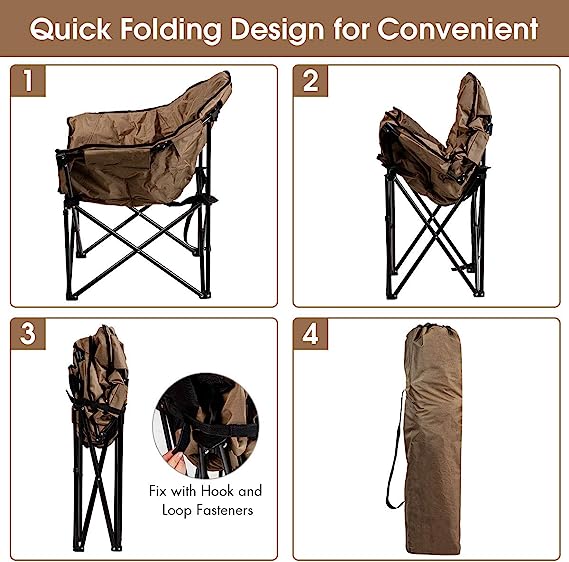 Designed for Easy Portability: With its quick pop-up design, this outdoor camping chair can be effortlessly folded or unfolded within seconds. It comes with a durable carrying bag, making transportation and storage a breeze. The chair's compact size ensures it won't take up much space and can easily fit into a trunk.