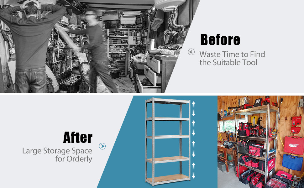 Powerful Capacity, Floor Protection: Experience peace of mind with a max tier capacity of 385 lbs and a total capacity of 1925 lbs. Our shelf offers robust support for all your items, while rubber feet ensure floor protection. Sturdy, reliable, and floor-friendly!