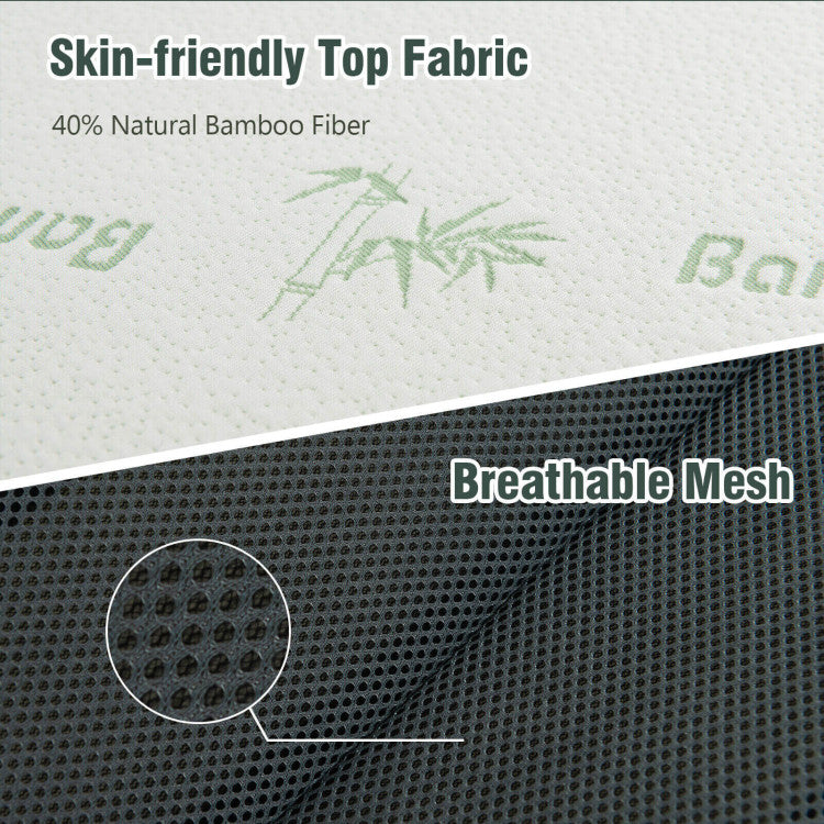 Skin-friendly Top Fabric: Our folding floor mattress features a luxurious white top fabric adorned with unique bamboo patterns. Crafted from 40% natural bamboo fiber, it offers a soft, skin-friendly, and comfortable touch. The bamboo fiber fabric also boasts a refreshing natural scent, ensuring a pleasant and odor-free environment, perfect for compact spaces like RVs.