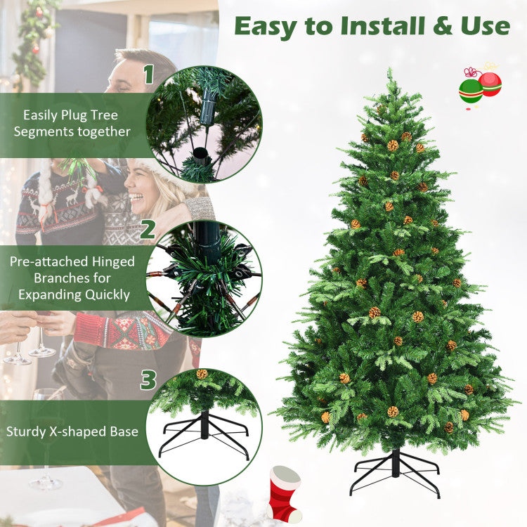 Effortless Setup and Storage: Enjoy hassle-free holidays with our easy-to-assemble and dismantle tree. The metal-hinged sections and pre-strung lights ensure a simple setup, saving you time and effort during both assembly and storage.