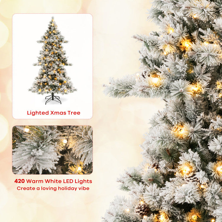 Cozy Warm Illumination: When the night falls, prepare to be enchanted by this Christmas tree adorned with 420 warm white LED lights, casting a warm, inviting glow throughout your space. Safety is a priority, as it's equipped with a UL-certified adapter.
