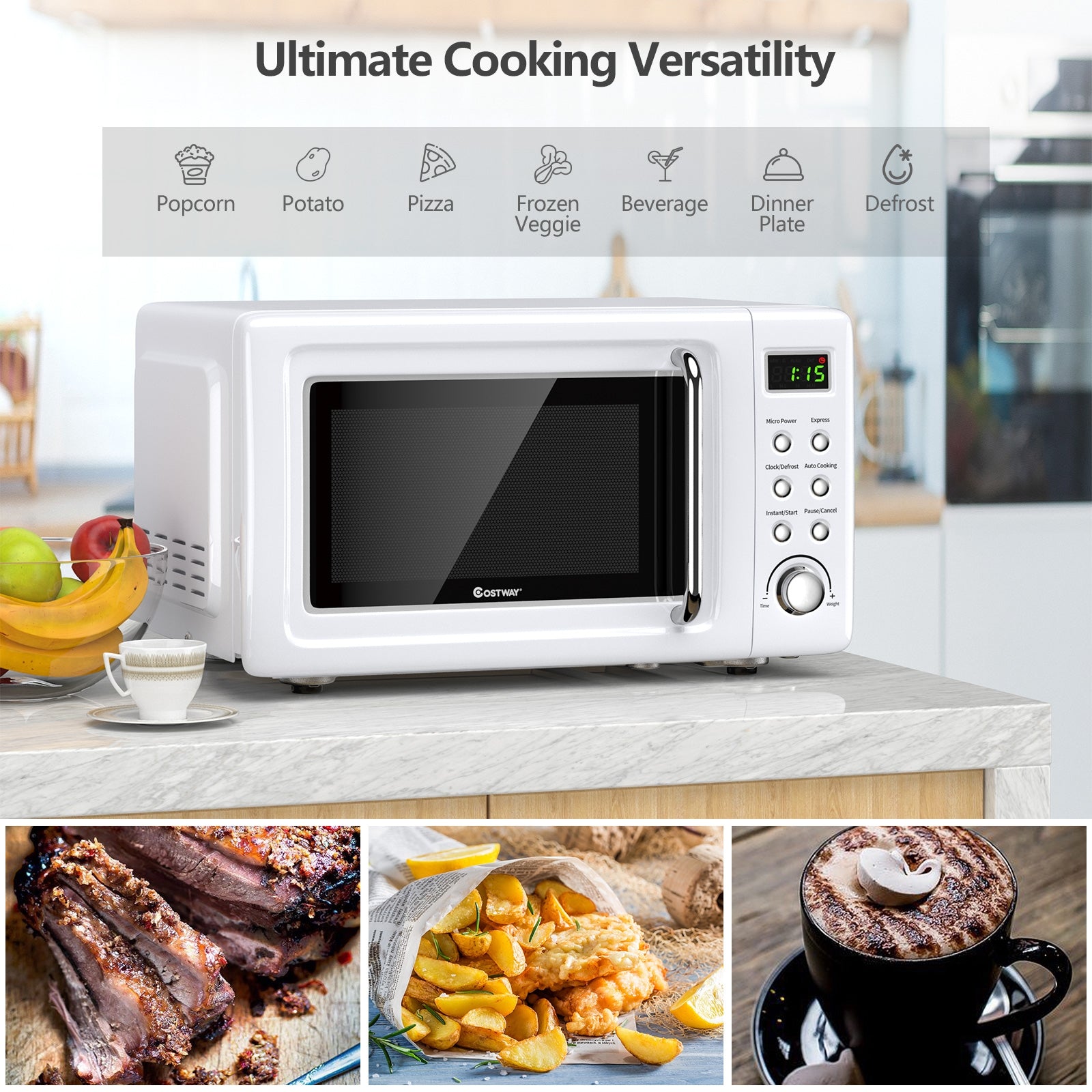 Multifunctional Convenience: Our microwave oven comes with a default cooking menu for popular foods like popcorn, pizza, vegetables, meat, fish, and more, providing endless convenience for your daily life.