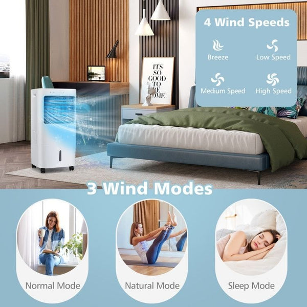 Versatile 4 Speeds and 3 Modes: Find your perfect comfort level with four wind speed settings, allowing you to tailor the fan speed according to your preference. Our air cooler offers standard wind, natural wind, sleep wind, and breeze modes, catering to all your cooling needs. Embrace a cooler environment while minimizing energy consumption and saving on costs.