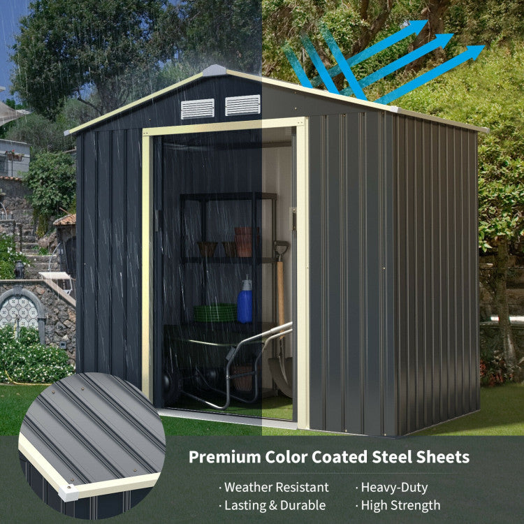 Robust and Weather-Resistant Build: Crafted with a heavy-duty cold steel frame and rustproof, weather-resistant paint, our storage shed ensures durability in any outdoor condition. The galvanized steel pipe enhances stability, providing a long-lasting storage solution. Built tough for lasting protection!