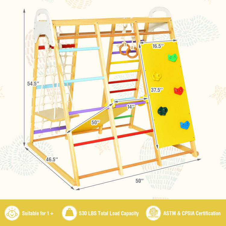 Spacious area and detachable design: The climbing toy set measuring 50 inches (length) x 46.5 inches (width) x 54.5 inches (height) provides enough activity space for 4-5 children to play together. Plus, the reversible, reversible ramp can be easily removed if needed, helping to provide even more convenience and save even more space.