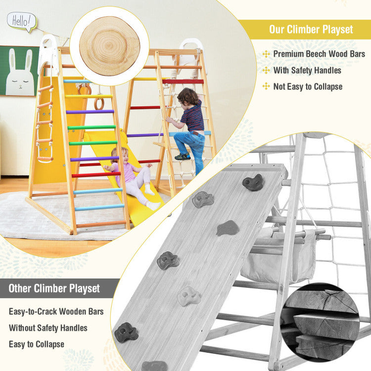Thoughtful design for ease of use: Easy-grip ground pegs make climbing easier for toddlers. Recessed screws and burr-free edges avoid accidental collisions, ensuring greater safety. In addition, a reliable and strong connection guarantees greater stability.