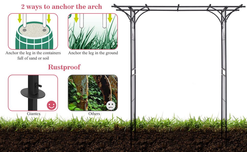 Easy To Assemble And Remove: Our lightweight garden arch is a breeze to set up and take down. No tools are required! The removable sections allow you to customize the length easily, making it a hassle-free addition to your garden.