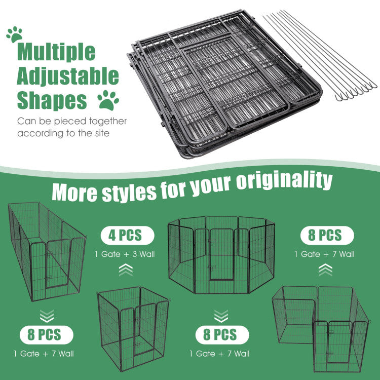 Effortless Setup and Portability: Setting up this dog playpen is a breeze – it comes with 8 panels that require no tools for assembly. Plus, its foldable and portable nature ensures convenient storage and transportation, making it suitable for both indoor and outdoor use.