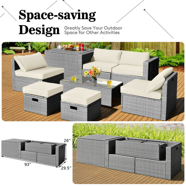 Space-Saving Design: Unlike traditional outdoor furniture sets, this conversation set can be conveniently stored in a compact size, measuring 93" x 29.5" x 26" (L x W x H). It maximizes your outdoor space when not in use, allowing for more flexibility and convenience.