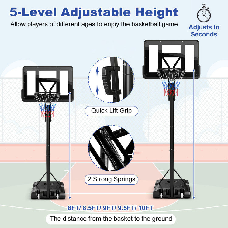 Durable 44-inch Backboard with Impact Protection: Experience durability with our upgraded PET backboard, shatterproof and wrapped for impact resistance. Y-shaped backrest and shock-absorbing springs withstand millions of shots.