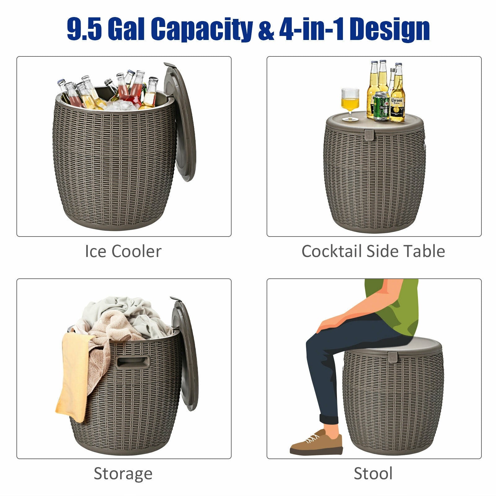 Versatile Ice Cooler for Various Uses: When the lid is closed, our ice bucket can also function as a versatile stool and storage box in addition to its excellent capability of keeping drinks cold for hours when filled with ice. It can be transformed into a stylish cocktail side table, adding functionality to your outdoor space.