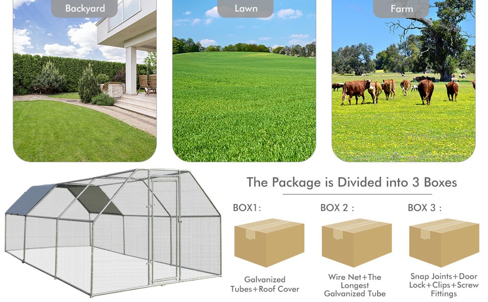 Ideal for Outdoor Use: The coop features a UV and water-resistant cover that shields your chickens from the elements. With its galvanized design, it's rust-proof, corrosion-resistant, and fade-resistant, guaranteeing weatherproof durability.
