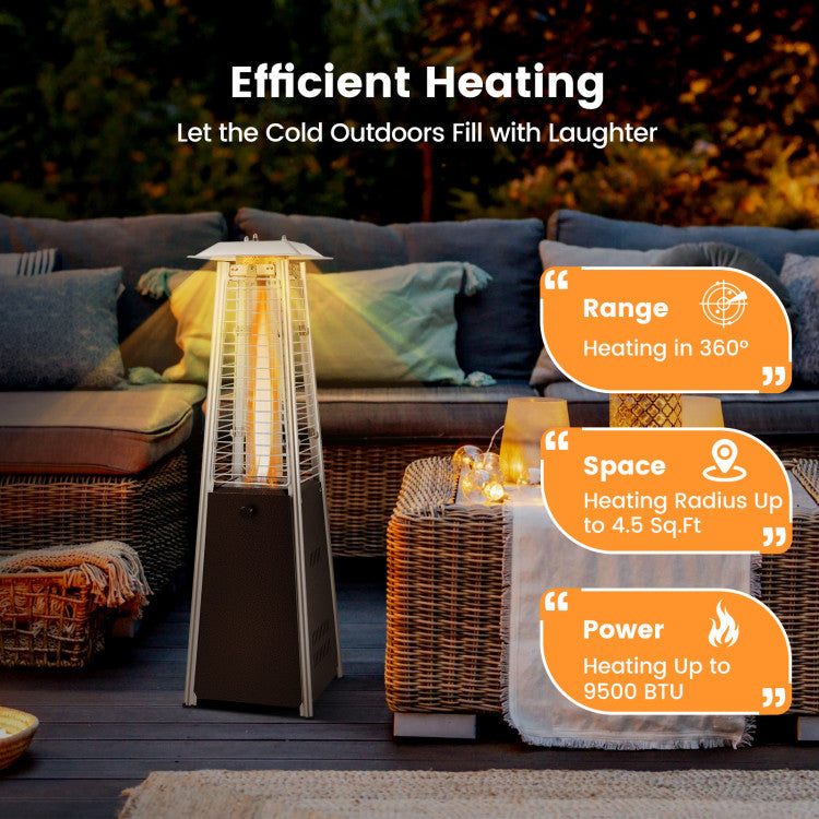 Efficient Heating: With 9500 BTU heating power, this pyramid patio heater produces sufficient yet steady warmth to let the cold outdoors fill with laughter. Besides, the 4.5 sq. ft heating radius and 360° heating range make this outdoor tabletop heater deliver comfortable warmth to everyone around.