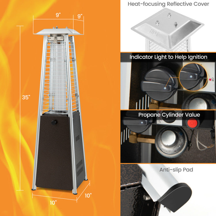 Compact Size: Measuring 10" x 10" x 35" (L x W x H) in dimension and weighting 11 lbs in net weight, this portable patio heater allows you to move it without hassle and put it on the tabletop, which does not take up too much space. And the non-slip foot pads keep it stable.