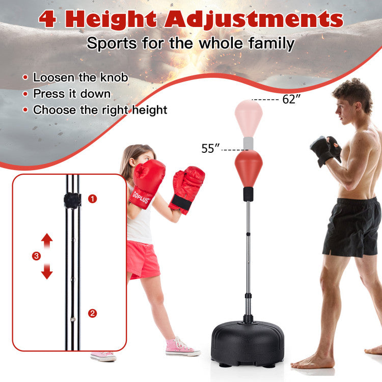4-Level Adjustable Heights: Achieve the perfect workout intensity with our boxing bag's 4-level height adjustment, catering to users of all ages. Choose from 55"/57.5"/60"/62.5" to customize your experience and ensure an optimal boxing training session for both kids and adults.