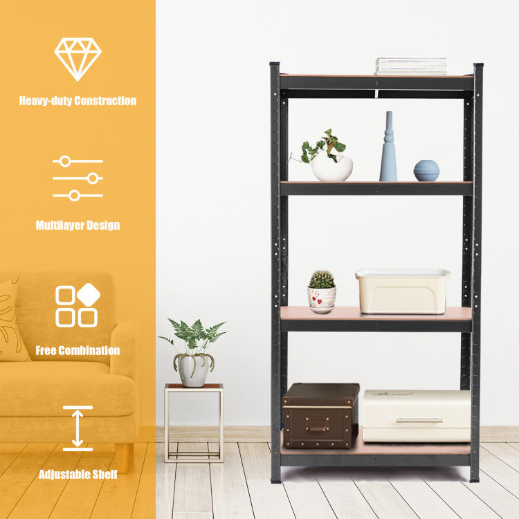Robust Storage Solution: Elevate your organization game with our robust 4-tier metal shelves. Crafted from durable powder-coated metal and high-quality MDF, this shelving unit guarantees stability and wobble-free storage, ensuring your items stay securely in place.