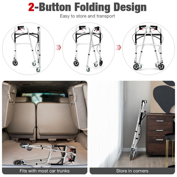 2-button folding design: A highlight of this walker is its two-button folding design. You simply remove the seat cushion and press the button on the seat leg to quickly fold the walker. The compact folding size fits in most car trunks and any small corners, making it easy to carry and store.