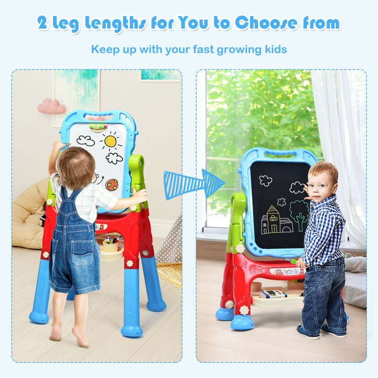 2 Lengths of Legs and Portable Design: Comes with 4 long legs and 4 short legs, you can choose which length of leg to install according to your child's height. With a portable handle and detachable design, kids can take the easel off the frame to use it as a handheld drawing board. Thus they can carry it anywhere to create work.