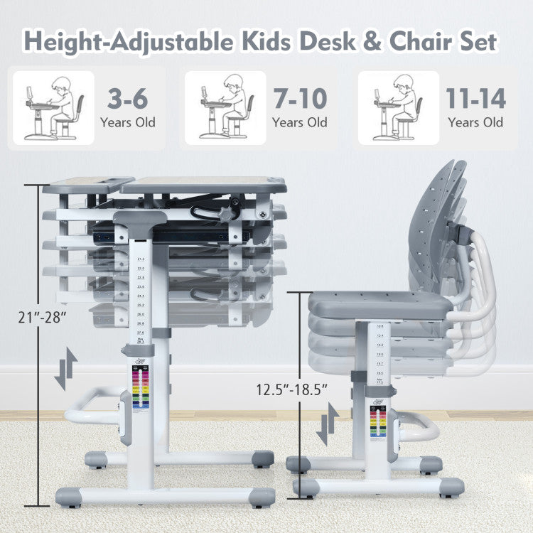 Adjustable Kids Desk and Chair Set: Elevate your child's study space with our height-adjustable desk and chair! Perfect for growing kids, this set promotes proper posture and spine development. Boost productivity and comfort with customizable height settings.