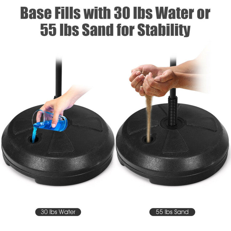 Rock-Solid Stability: You'll never compromise on safety with our robust base. The handle at the bottom makes it effortless to position your punching bag wherever you want. Just fill the heavy-duty base with 15 lbs of water or sand, and you're ready to rumble.