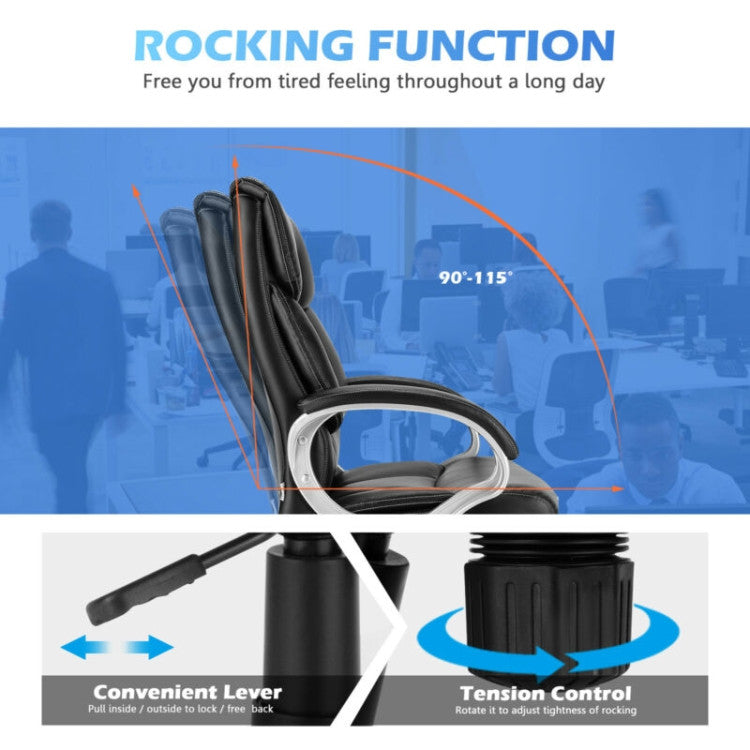 Tailored Adjustability: Effortlessly customize your seating experience with adjustable height and a 360° swivel seat. The rocking backrest, adjustable from 90° to 115°, adds a dynamic element to your comfort. Achieve the perfect ergonomic setup.