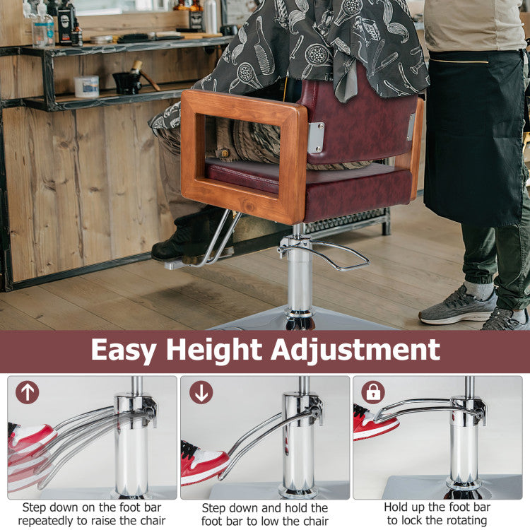 Adjustable Headrest and Seat Height: Elevate your barber experience with our hairstylist chair featuring an 8-position adjustable headrest and seamlessly adjustable seat height (21.5”-27.5”), catering to barbers of all heights for optimal guest service.