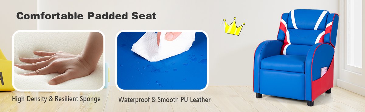 Safe and Durable Material: A non-toxic and odorless sofa will not harm kids. High-density foam and high-elastic springs of the cushion achieve a perfect balance between comfort and durability. What’s more, the breathable and waterproof PU leather surface makes it easy to clean with a damp cloth.