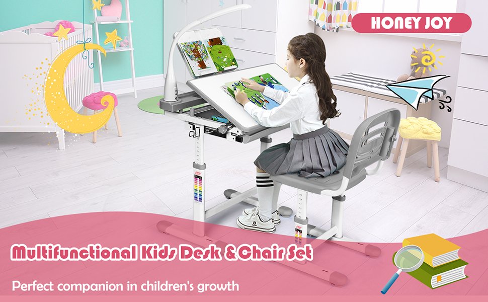 Versatile Tilted Desktop: Boost creativity with a tilted desktop (0~40°)! Ideal for writing, drawing, or reading. Anti-pinch stoppers guarantee safety while allowing kids to adjust the angle as needed, preventing visual strain.