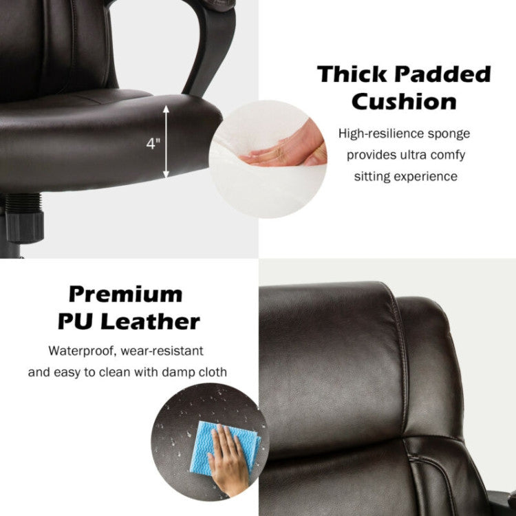 Luxurious and Durable Design: Indulge in the luxury of smooth PU leather that's skin-friendly, waterproof, and wear-resistant. With a thick cushion and high-density sponge, coupled with a heavy-duty base, this chair ensures stability and durability for your safety.