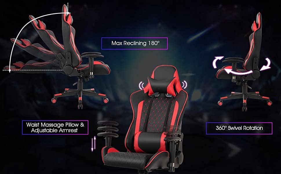 Achieve Optimal Gaming Comfort: Our height-adjustable gaming chair ensures personalized seating, allowing you to set your preferred height and backrest angle (90°-180°). Elevate your gaming experience with an ergonomic design, including a rocking function for ultimate relaxation. Level up your comfort today!