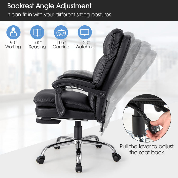 Customizable Comfort: Achieve the perfect sitting position with our height-adjustable chair (44.5"-47.5") and tilting function (90°-127°). The added footrest allows for full relaxation, making it ideal for extended periods of use.