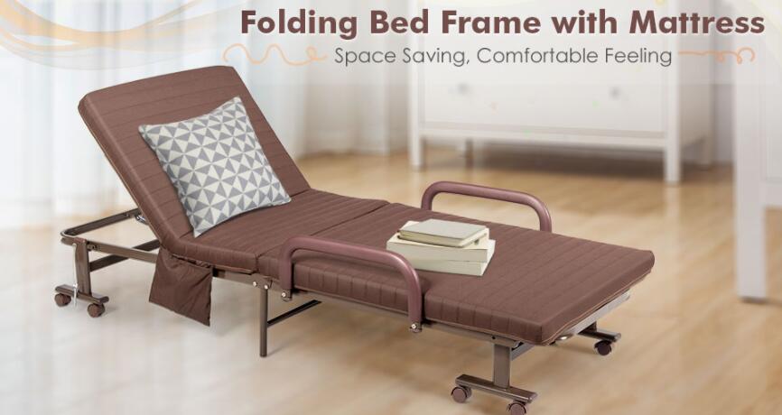 Adjustable Rollaway Guest Bed Portable Folding Ottoman with Removable Mattress and Side Pocket 