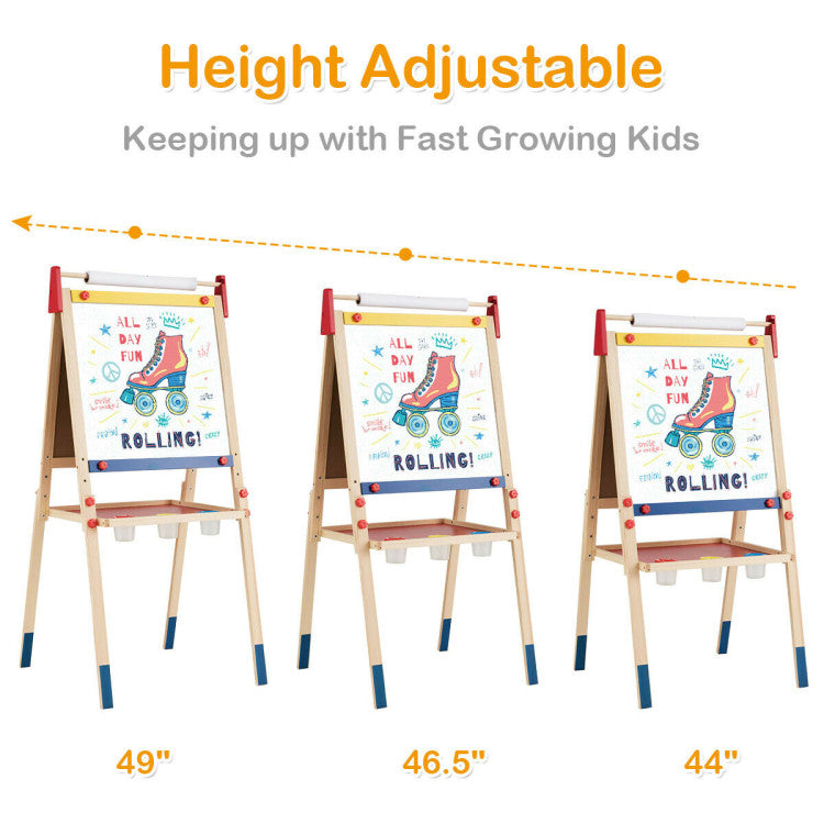 Adjustable Height for Growing Artists: This kids' easel offers three adjustable heights (44", 46.5", 49") to cater to your child's growth from kindergarten to elementary school. Perfect for nurturing artistic skills at every stage of development.