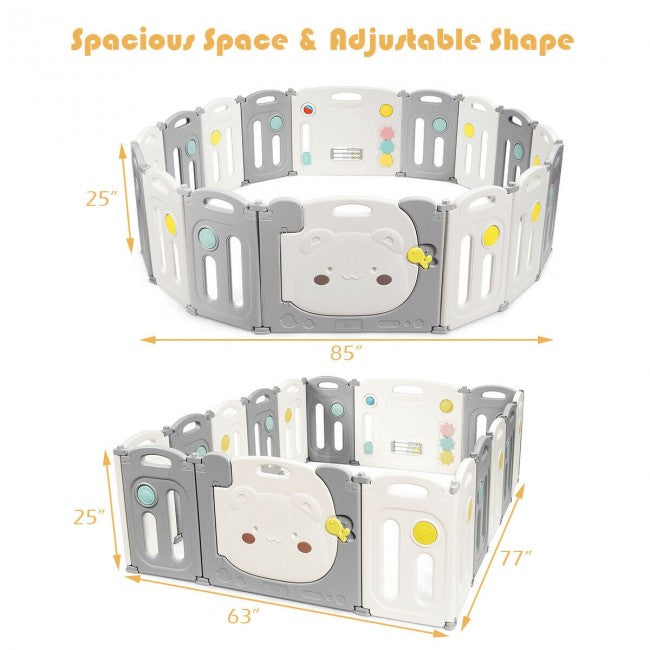 Various Shapes & Wide Coverage: The fence has 16 panels, which can be combined into various shapes as required to create different sizes of play space for your children. It has enough space to help the baby learn to walk and also allows parents and children to interact together to increase parent-child time.