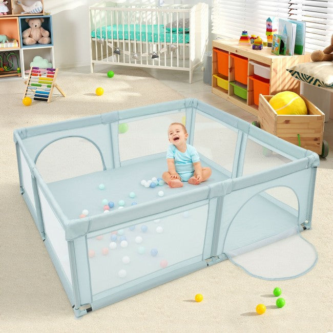 Spacious Play Area for Toddlers: Featured with 81 inches in wide and 73 inches in long play space, this playpen provides enough room for your toddler to play or rest. It is large enough to accommodate multiple babies playing ocean balls freely inside, keeping your child away from the feeling of loneliness.