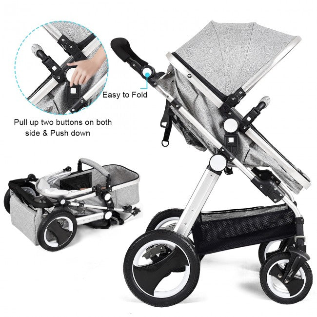 One-hand Fold & Convertible Design: The baby stroller can be easily assembled and requires no tools. Parents can easily fold the infant carriage with one hand. The 360-degree front wheel rotation is more flexible. Lightweight aluminum alloy material makes it easy to carry, suitable for family travel or going out.