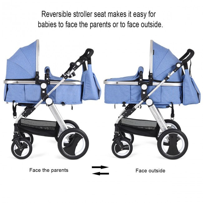 Reversible mode to meet your various needs. When the seat faces forward, the high landscape stroller allows your kids to enjoy the view outside and stay away from car fumes. In backward mode, mom and baby can interact face to face.