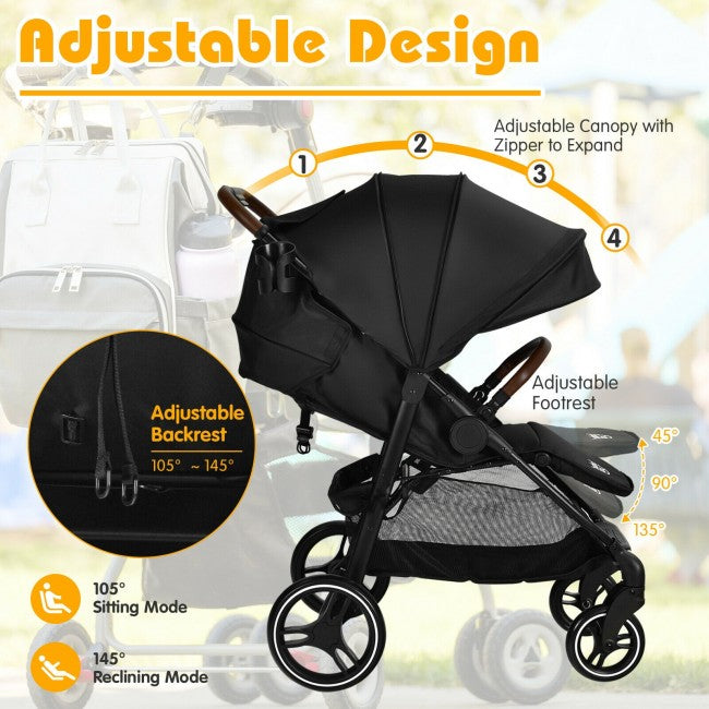 Multiple Adjustments: The 3-section canopy with zipper and peekaboo window can maintain good ventilation and lighting in the sleeping basket. Consideration of comfort, the pedal can be adjusted at 3 different positions and the backrest can be tilted from 105° to 145°. Plus, the storage bag behind the backrest and the storage basket underneath is perfect for holding groceries and baby necessities.