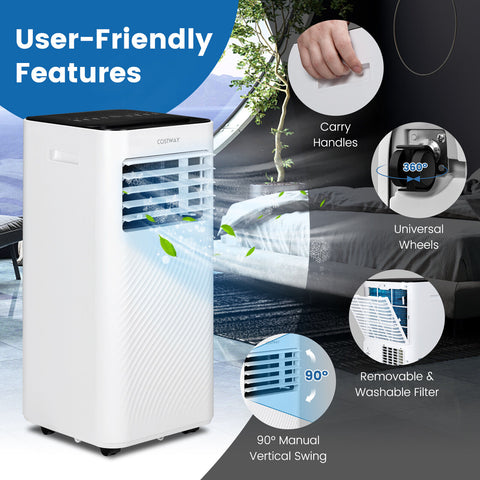 Enjoy Instant Cooling to the Whole Room: This 8000 BTU portable air conditioner provides steady and fast cooling to rooms up to 250 sq. ft, suitable for living room, bedroom, office, and more. This portable air conditioner can cool the room down to 61℉ with a 90° manual vertical swing.
