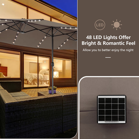 Hikidspace 15 Feet Double-Sided Patio Umbrella with 48 LED Lights