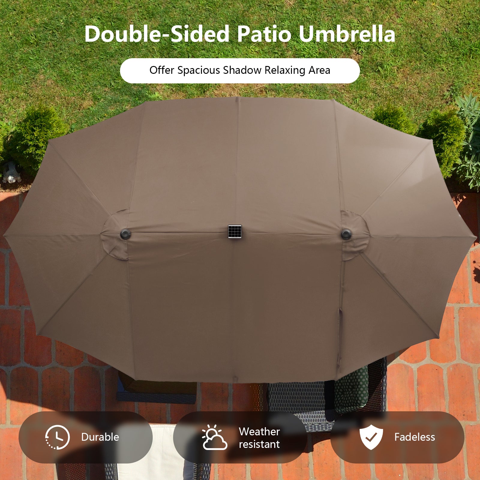 Hikidspace 15 Feet Double-Sided Patio Umbrella with 48 LED Lights