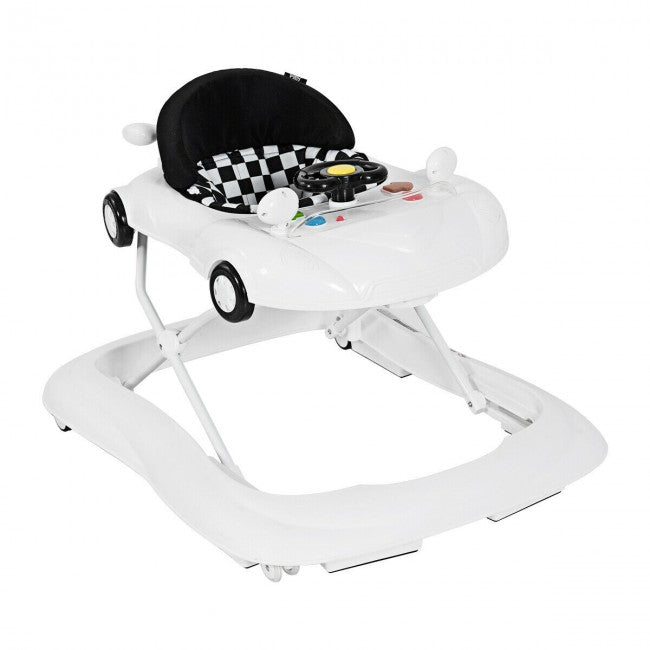 Simulated Driving Experience: The race car-shaped baby walker will give your baby the first race experience! Turn the steering wheel and just start driving. The two mirrors on the sides will also add a sense of real feeling. Designed with vivid sound effects and flashing lights while playing, it will be a good buddy to accompany your baby to learn to walk.
