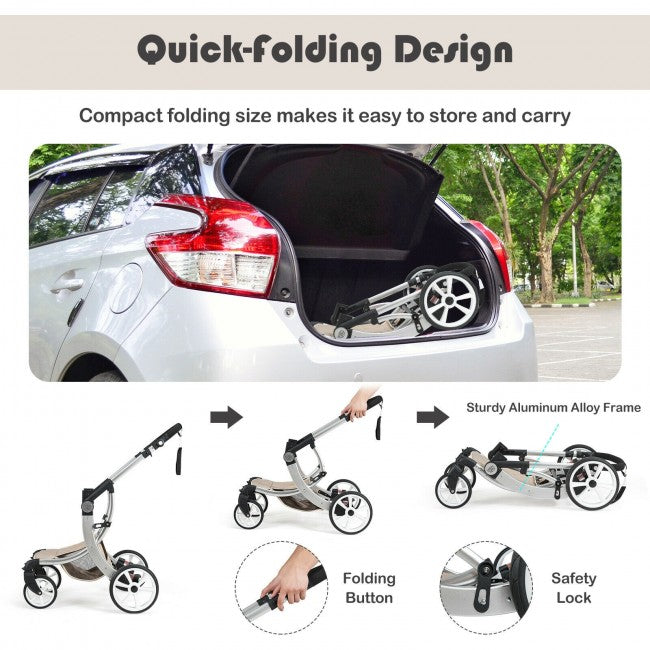 Quick-folding Design: The main frame is made of high-grade aluminum alloy which is not easy to rust or deform. The product can be quickly folded into a compact size measuring 30” x 24.5” x 12” (L x W x H), which is perfect in vehicle trunk for easy carrying.