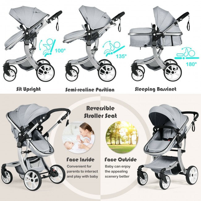Reversible Stroller Seat: Change the way you look at baby strollers. This Convenient baby Stroller has a unique reversible seat design that allows babies to face you when younger or face the world when they’re older and more curious.